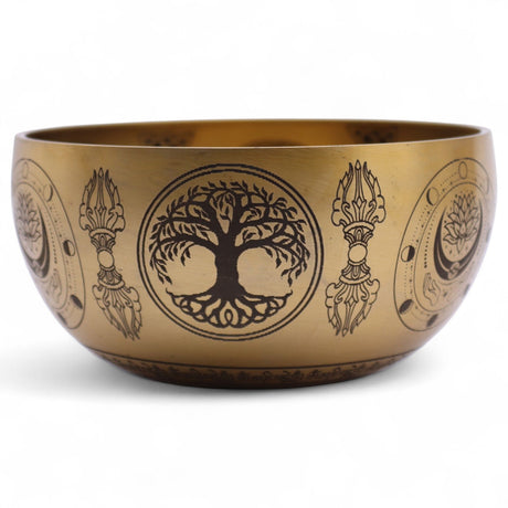 Hand‑Etched Brass Buddha Singing Bowls Set of 4