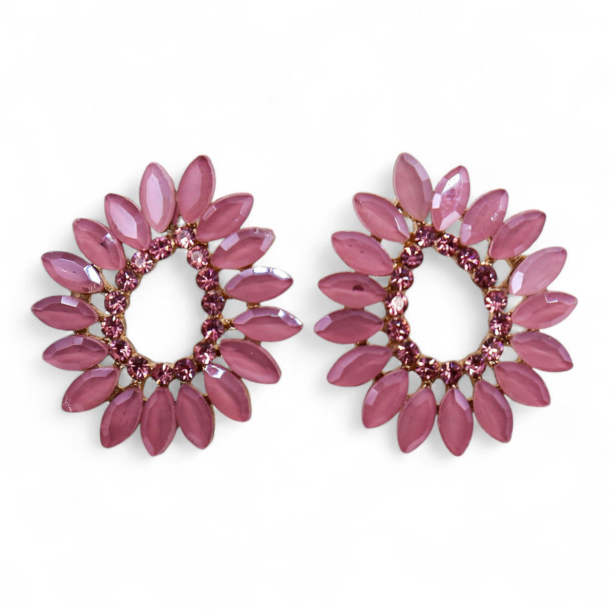 Vintage Pink Glass Pavé Floral Stud Earrings