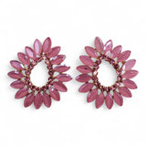 Vintage Pink Glass Pavé Floral Stud Earrings