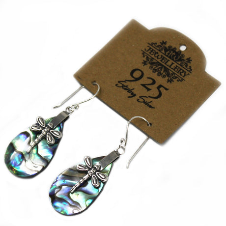 Sterling Silver Earrings, Abalone Shell Dragonfly Pair
