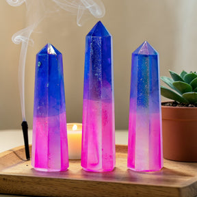 Gemstone Obelisk Point 9cm – Aurura Crystal Quartz – Pink & Blue, Gemstone Tower