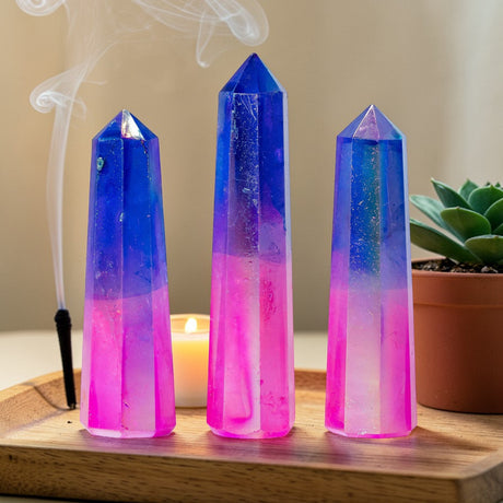 Gemstone Obelisk Point 9cm – Aurura Crystal Quartz – Pink & Blue, Gemstone Tower