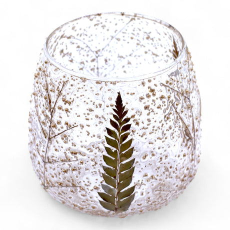 Fern Textured Glass Tealight Candle Holder 10x9cm