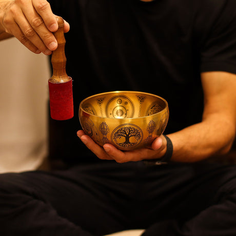 Hand‑Etched Brass Buddha Singing Bowls Set of 4