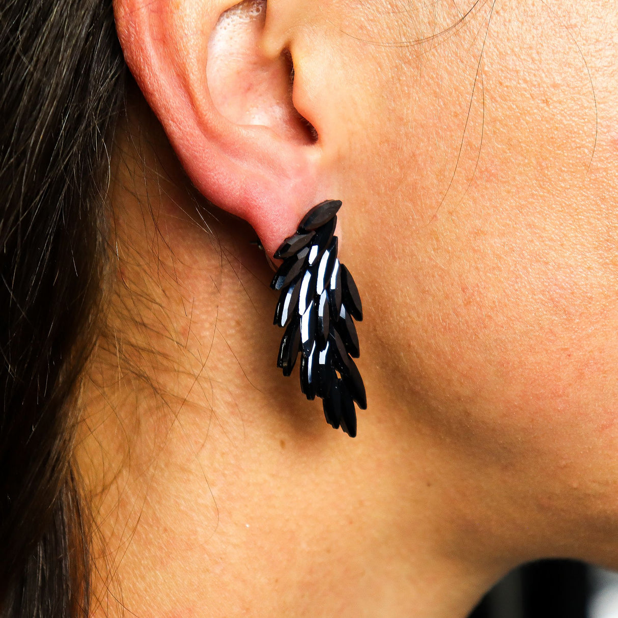 Jet Black Iridescent Angel Wing Stud Earrings
