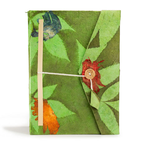 Lokta Tjock Blommig Anteckningsbok – Stor (21x15cm) – 45 Sidor – Inkluderar Bokmärke – Mossgrön