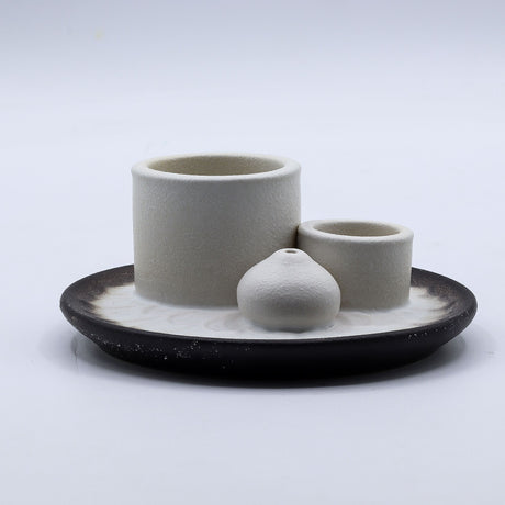 Porta Incenso in Ceramica per Palo Santo, Bianco Grigio