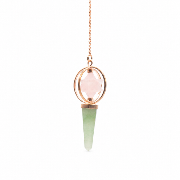 Heart Compass- Two Piece Spinning Merkaba Star in Copper Pendulum - Rose Quartz & Green Aventurine