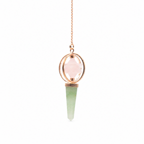 Heart Compass- Two Piece Spinning Merkaba Star in Copper Pendulum - Rose Quartz & Green Aventurine