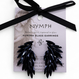 Jet Black Iridescent Angel Wing Stud Earrings