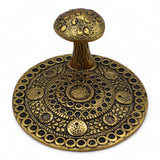 Antique Brass Mushroom Incense Holder Mandala Ring Tray