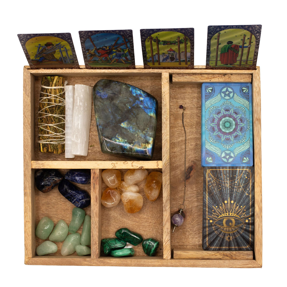 Boîte de tarot à quatre compartiments avec porte-cartes