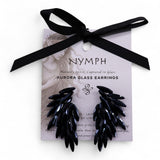 Jet Black Iridescent Angel Wing Stud Earrings