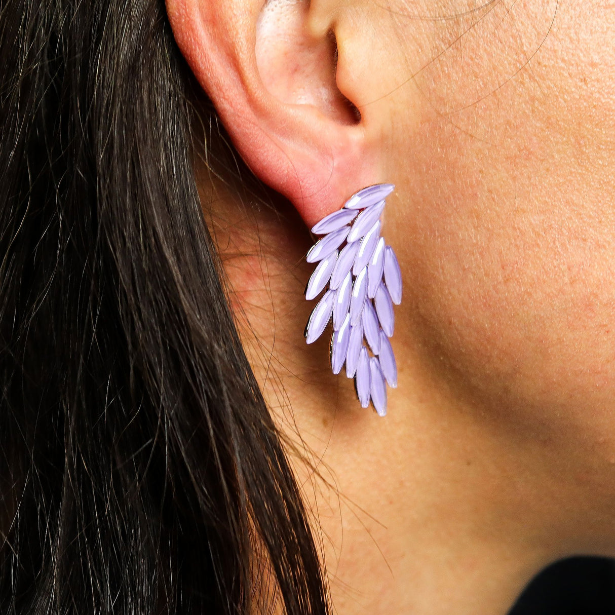 Vintage Lavender Glass Angel Wing Dangle Earrings