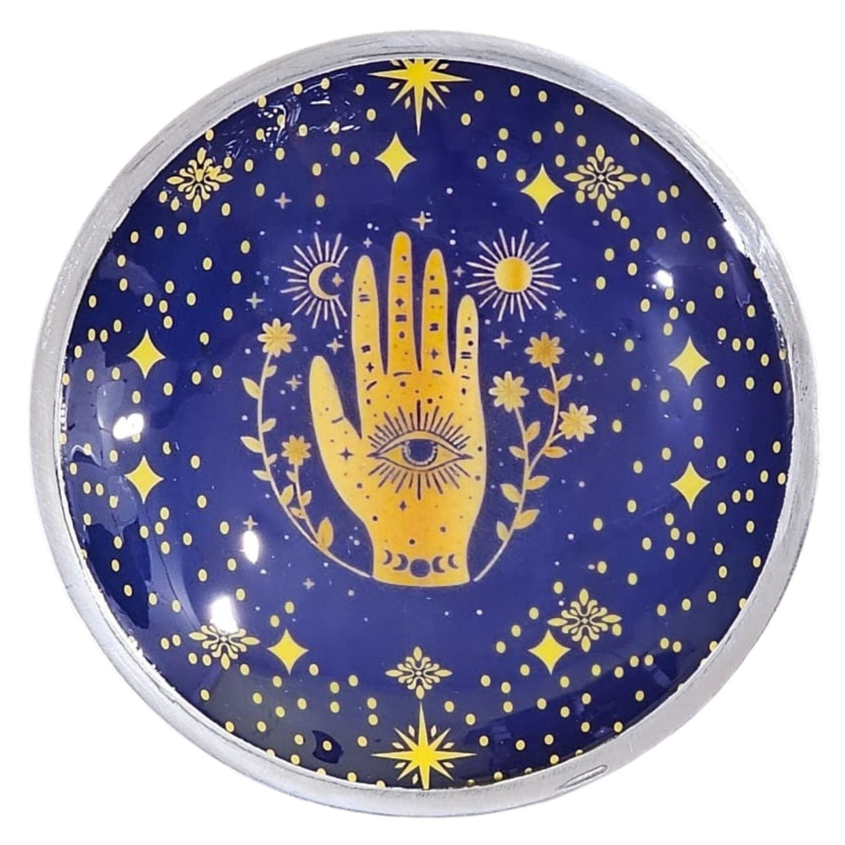 Hamsa Offering Plate Midnight Blue Enameled Three-Legged