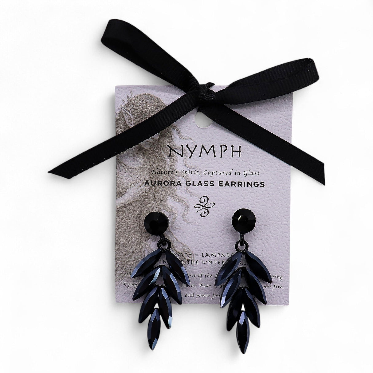 Black Vintage Glass Leaf Long Drop Stud Earrings