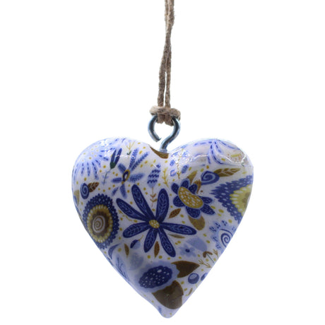 Large Decor Wood Hearts – Blue Floral