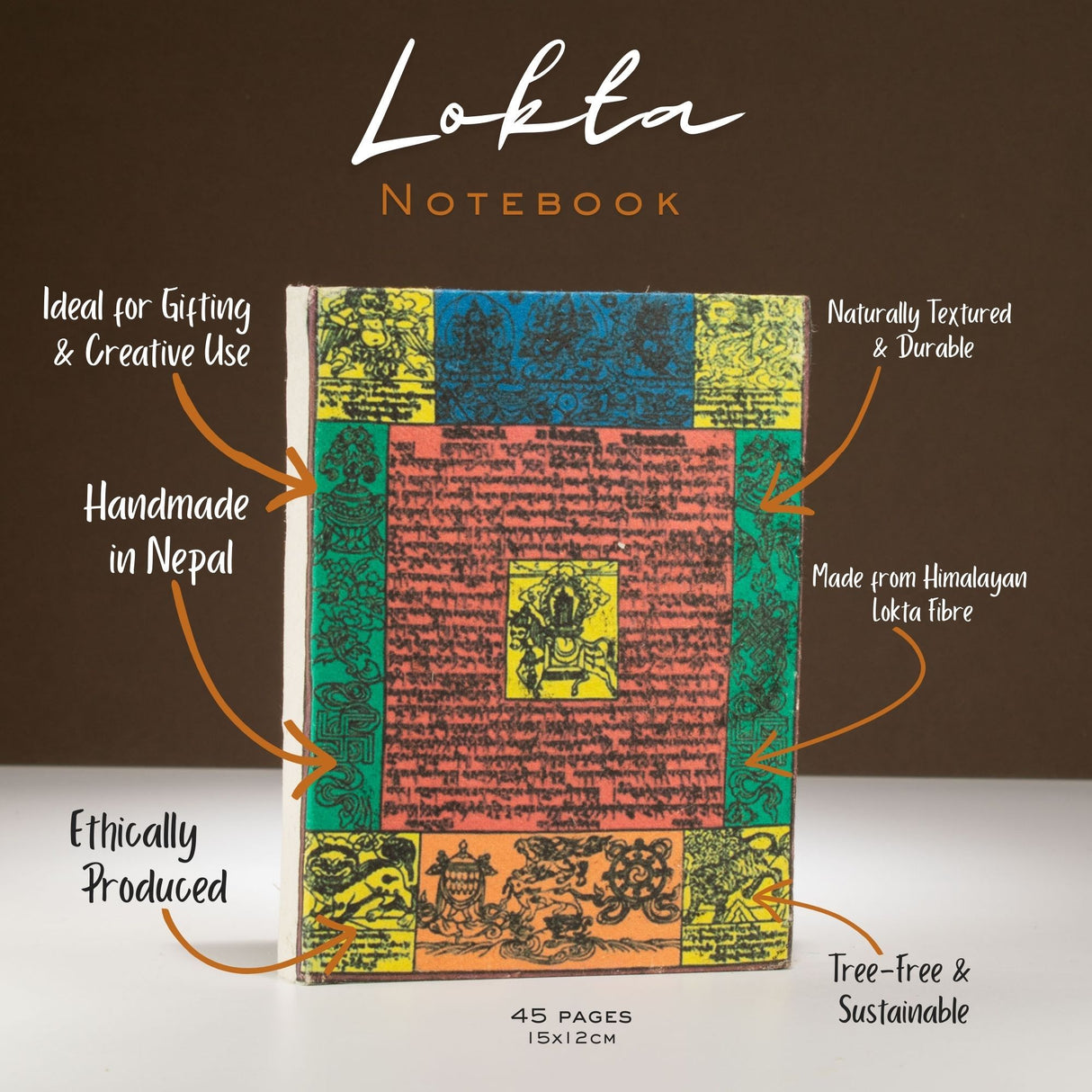 Cuaderno de Banderas de Oración Tradicional Lokta – Mediano (15x12cm) – 45 Hojas – Natural