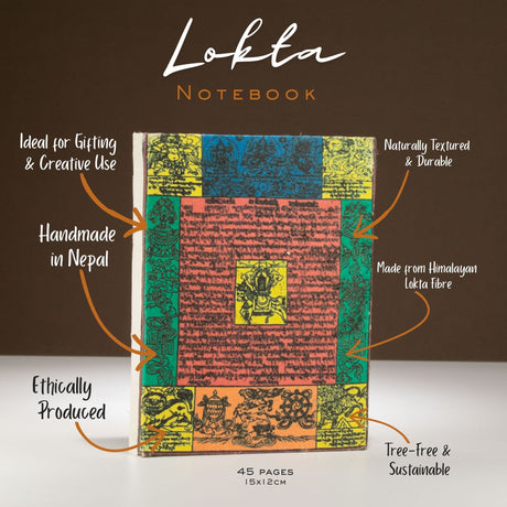 Cuaderno de Banderas de Oración Tradicional Lokta – Mediano (15x12cm) – 45 Hojas – Natural