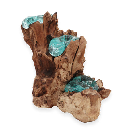 Candle Holder 3-Candle Molten Recycled Glass On Wood