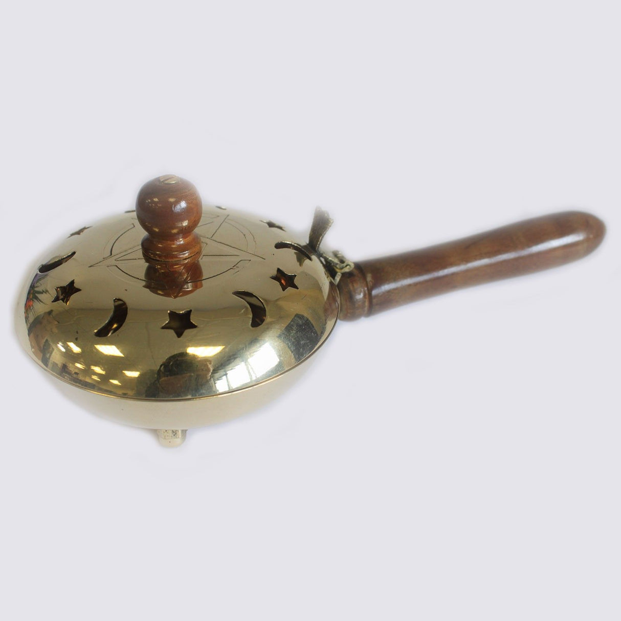 Brass Pentagram Incense Burner With Wood Handle
