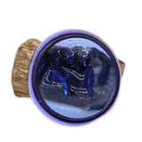 Molten Glass Bowl on Wood Mini Blue