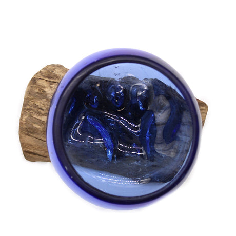 Molten Glass Bowl on Wood Mini Blue