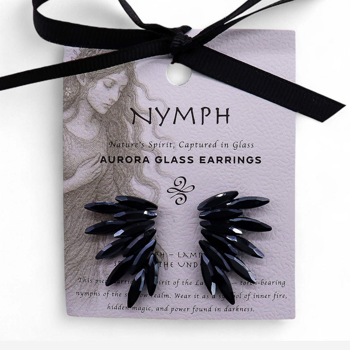 Jet Black Vintage Glass Fairy Wing Earrings