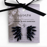 Jet Black Vintage Glass Fairy Wing Earrings