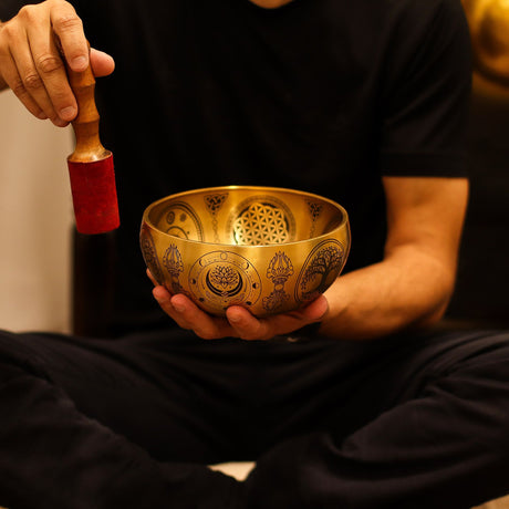 Hand‑Etched Brass Buddha Singing Bowls Set of 4