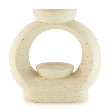 Quemador de Aceite Zen de Cerámica - Guijarro Oval Grande - Blanco Marfil Jaspeado