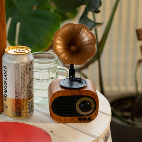 Retro Mini Gramophone Speaker – Bluetooth & FM Radio – 5 watt x 1, Bluetooth Speaker