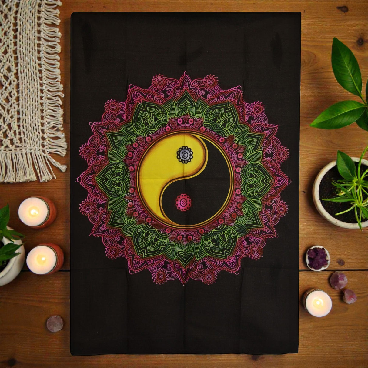 Cotton Wall Art (70x110cm) – Ying & Yang Mandala, Tapestries