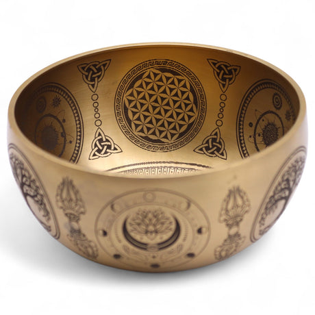 Hand‑Etched Brass Buddha Singing Bowls Set of 4