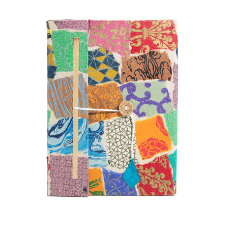 Lokta Patchwork Notebook – Large (21x15cm) – 45 Leaves – Includes Bookmark – Multi Colour