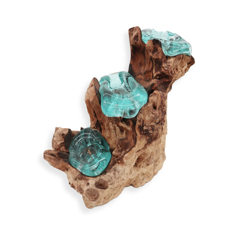 Candle Holder 3-Candle Molten Recycled Glass On Wood