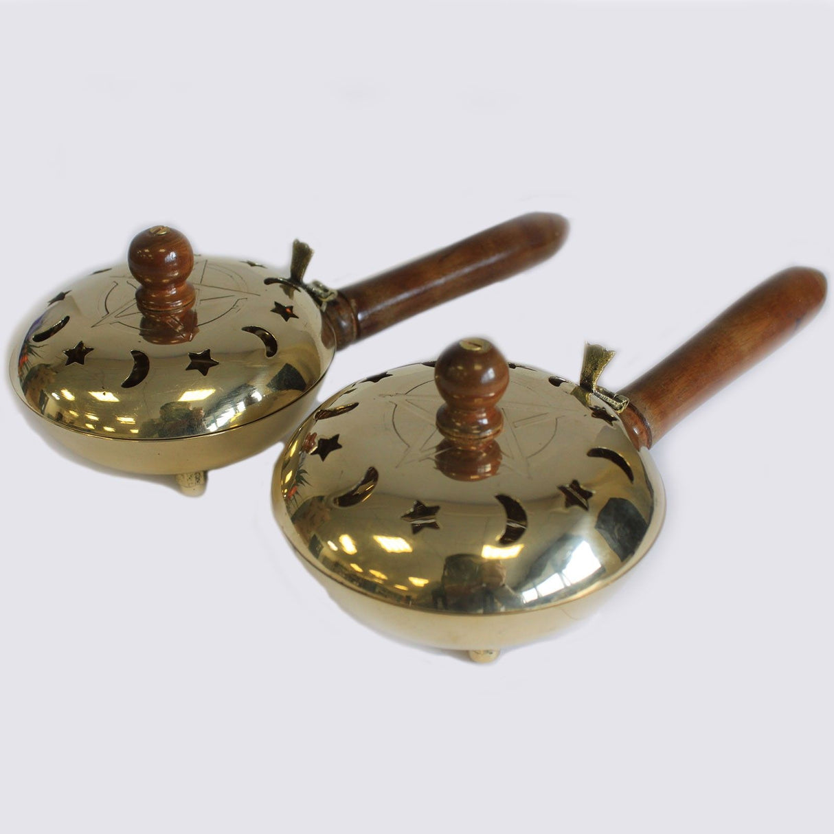 Brass Pentagram Incense Burner With Wood Handle