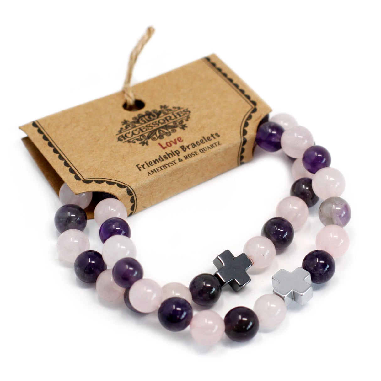 Ensemble de 2 bracelets pour couple Améthyste Quartz Rose