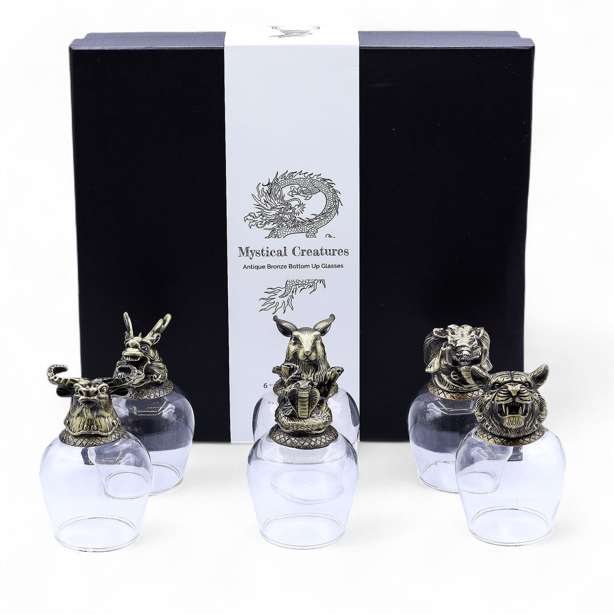 Mythical Creatures Shot Glasses Set, 6, Antique Bronze