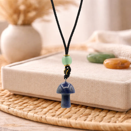Cord Necklace Gemstone Pendant – Sodalite Mushroom