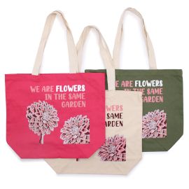 Cotton Tote Bag, Olive Pink Natural Flowers