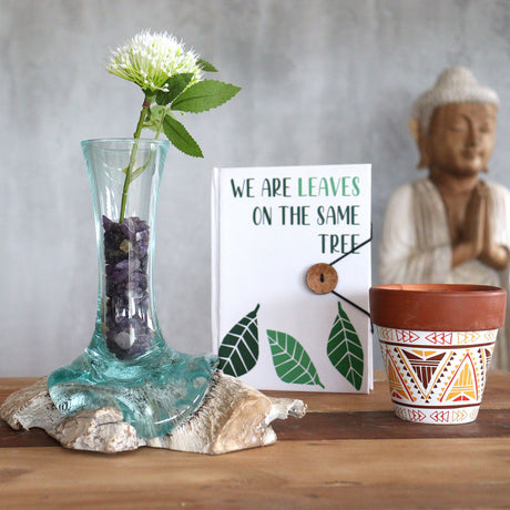 Molten Glass Vase On Whitewash Wood, Small