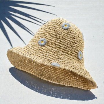 Cappello da sole in paglia Nomad Sari floppy – Caffè e margherite