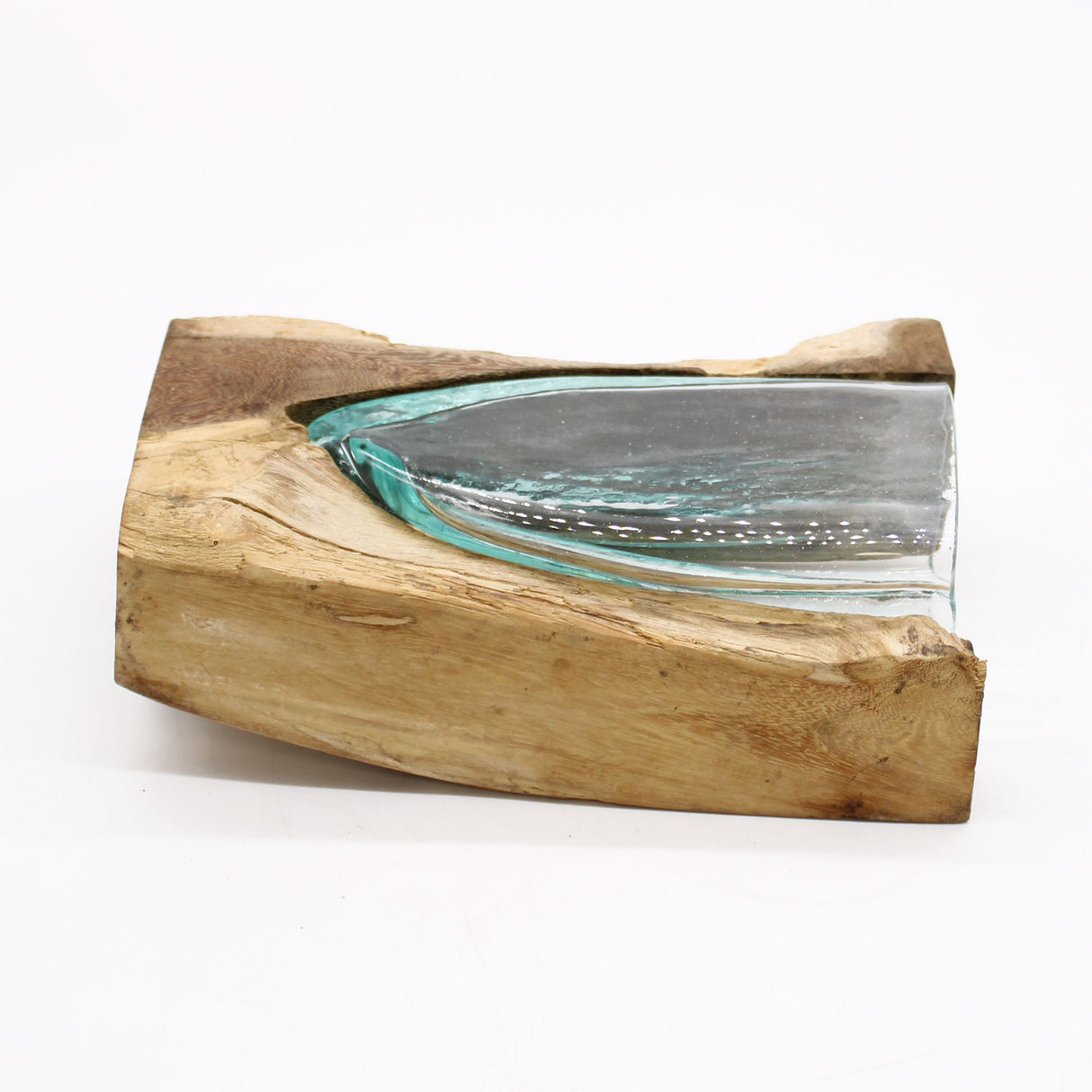 Glass Vase On Wood Base V-Shaped