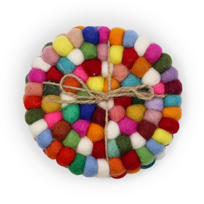 Sous-verres ronds en boules de feutre - Multicolore (lot de 4)