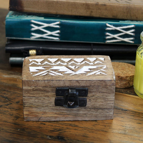 Pill Box Wooden Whitewashed Slavic Design 8.5x5.5x4cm
