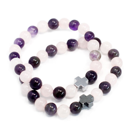 Paar Armbänder Set aus 2 Amethyst Rosenquarz