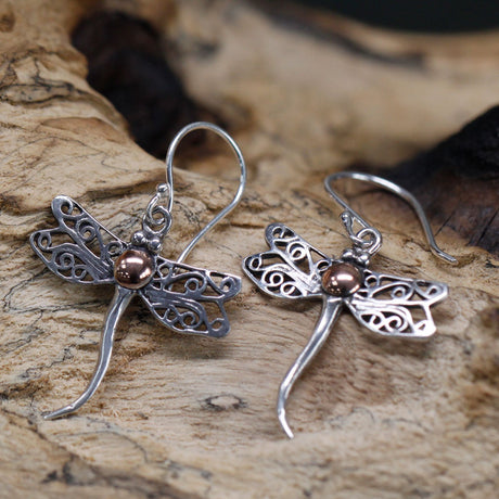 Dragonfly Earrings Pair 925 Silver 18k Gold