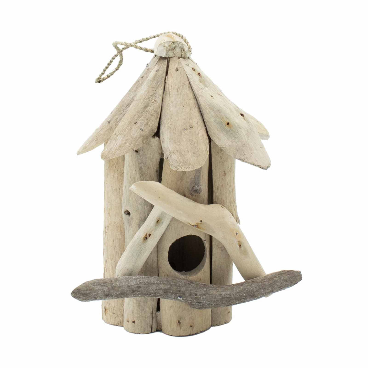 Casita para pájaros de madera flotante con cuerda para colgar, pequeña