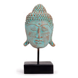 Escultura de cabeza de Buda de cobre verde grande con soporte